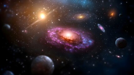 Aufkleber - Captivating Cosmic Swirls Ethereal Nebulae and Galaxies in Glowing Shades of Purple and Pink  A stunning abstract space pattern featuring vibrant cosmic elements set against a starry night backdrop