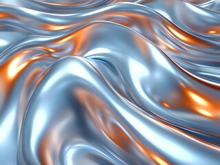Poster - Abstract Background with Luxurious Silver and Gold Waves, Flowing Satin Texture, and Elegant Curves 