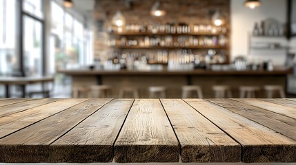 Fototapete - Cozy countryside bar scene featuring a detailed wooden table in the foreground and a blurred rustic background with warm inviting lighting creating a relaxing intimate atmosphere