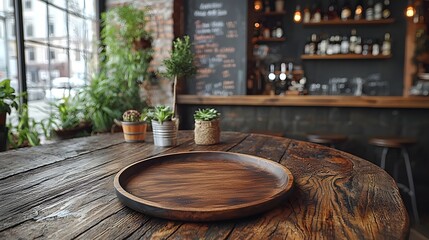 Fototapete - Cozy Countryside Bar with Wooden Plate and Rustic Table Decor A warm and inviting atmosphere with natural textures organic tones and a handcrafted feel