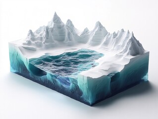 Poster - Stunning 3D Render of Glacial Mountains and Ocean Water  A Captivating Cross Section