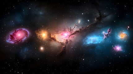 Poster - Mesmerizing and Detailed Seamless Design of Cosmic Scenery Featuring Vivid Galaxies Sparkling Stars and Celestial Phenomena in Captivating Shades of Pink and Purple  Ideal for Sci Fi Astronomy