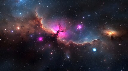 Poster - Mesmerizing Cosmic Tapestry of Ethereal Nebulae and Galaxies   Stunning abstract seamless space pattern with vibrant nebulae and galaxies set against a starry backdrop in shades of pink