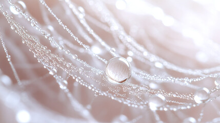 Macro shot of morning dew on a spider web. 