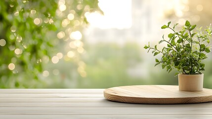 Aufkleber - Rustic wooden plate used as a side background surrounded by a warm blurred bokeh glow creating a cozy and tranquil atmosphere for food photography or product shots