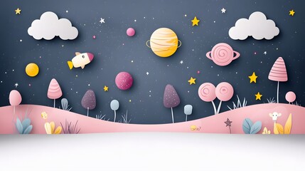Poster - seamless design of outer space with clusters of stars and swirling galaxies in dark pink and purple hues creating a dreamlike mystical and captivating cosmic atmosphere