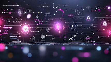 Leinwandbilder - Vibrant and mystical seamless pattern featuring glowing galaxies nebulae and constellations in dark pink and purple tones creating a captivating and futuristic space themed design