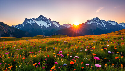 An alpine meadow filled with colorful wildflowers 2