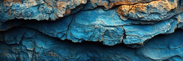 Poster - Deep Blue and Gold Rock Formation Abstract Texture Background