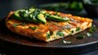 © senadlife - A perfectly cooked spinach and avocado frittata on a wooden board emphasizes freshness and nutritious ingredients, appealing to health-conscious diners and food lovers.