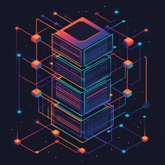 Leinwandbilder - Digital Representation of a Data Server With Vibrant Network Connections in a Futuristic Design at Night