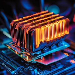 Poster - Cool Computer Cooling System Illuminated by Vibrant LED Lights on a Motherboard