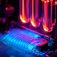 Poster - Vibrant Colors Illuminate a Computer Cooling System in a High-Performance Setup at a Tech Expo