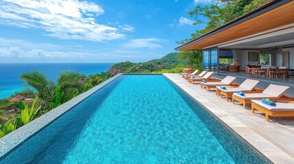 Poster - Infinity pool overlooking ocean, luxury villa.