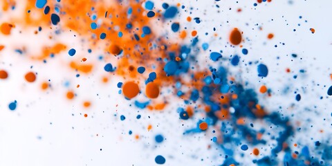 Wall Mural - The orange and blue confetti is scattered on the white background, creating an abstract pattern with a soft glow effect.