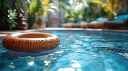 Poster - Inflatable ring floating in a tropical pool.