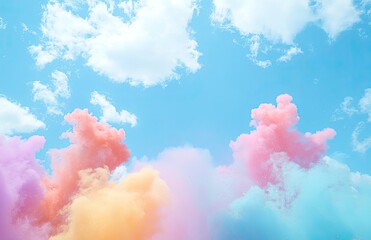 a vibrant holi festival celebration with people throwing colorful powder in the air, under a clear b