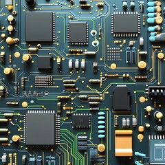 Poster - Detailed View of an Electronic Circuit Board Highlighting Numerous Components and Connections