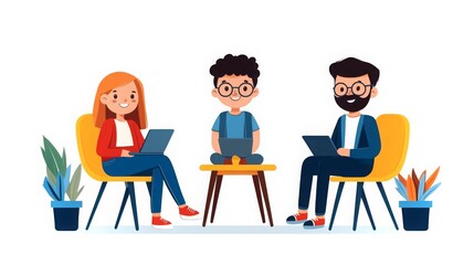 Poster - Collaborative learning in a bright space with three people engaged in technology