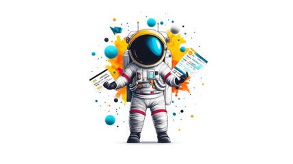 Poster - Astronaut at help desk inquiring about space exploration information and support services