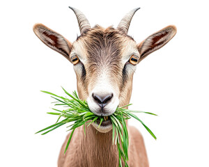 goat eating grass with playful expression, isolated on transparency background. this captures essenc
