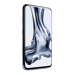 Poster - A sleek smartphone showcases an abstract design featuring flowing liquid metal on its screen.