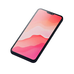 Poster - A modern smartphone lies on a white surface showcasing an abstract pink wave design on its screen.