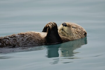 Poster - Otter relaxing in calm water during the day