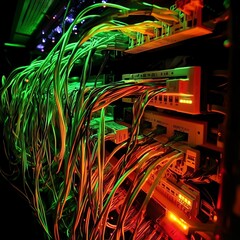 Poster - Complex Network of Illuminated Wires and Connections in a Modern Data Center Revealing Technological Intricacies