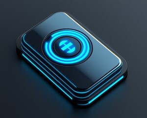 Poster - Futuristic blue glowing tech button.