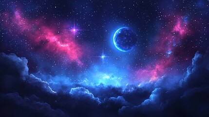 Wall Mural - Celestial Dreamscape Night Sky Galaxy Stars Moon Cloudscape Fantasy Art