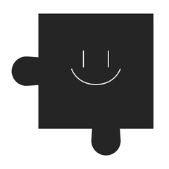 Canvas Print - Puzzle piece with happy face black and white 2D line object. Psychology personality character smile. Facial expression jigsaw isolated clip art vector outline item. Monochromatic spot illustration