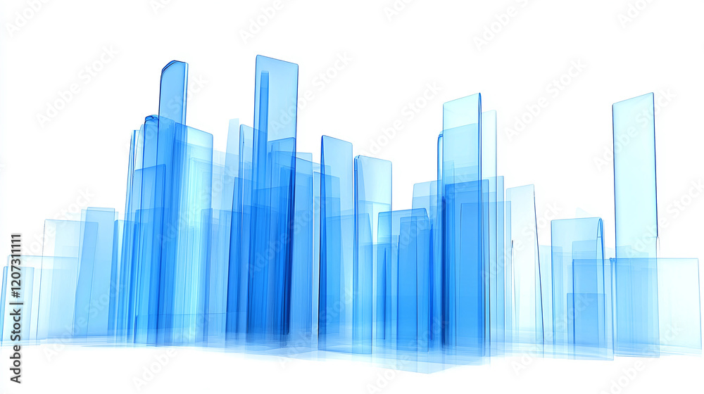 Abstract digital illustration displaying a bar chart with blue-colored ...