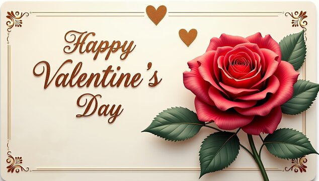 Happy Valentines Day Greeting Card with Red Heart and Roses and flowers, Valentine's Day Greeting Card