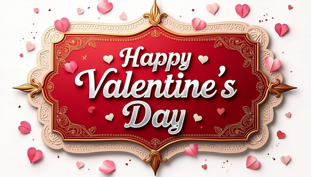 Happy Valentines Day Greeting Card with Red Heart and Roses and flowers, Valentine's Day Greeting Card