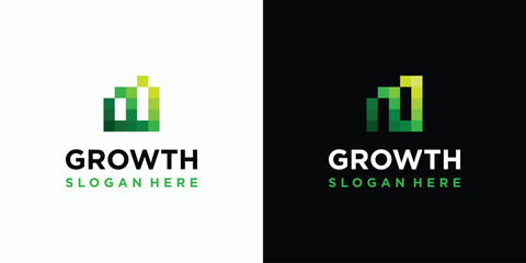 Wall Mural - Growth graph pixel vector logo design with modern, simple, clean and abstract style. Icon for business, consulting, financial and personal branding.