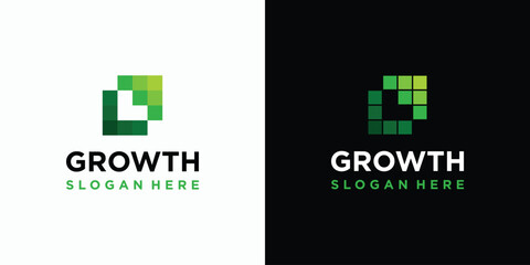 Poster - growth graph pixel vector logo design with modern, simple, clean and abstract style. icon for busine