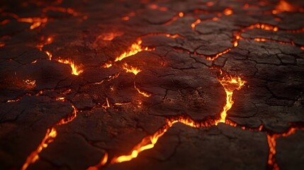 Poster - Glowing Lava Flows Through Cracked Volcanic Rock