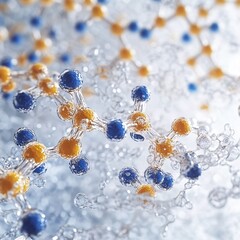 Poster - Abstract Molecular Structure Blue Gold Atoms Science Background