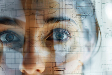 Poster - side view portrait illustrating professional office worker specialist generative ai