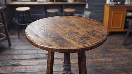 Wall Mural - Wood table, cafe, three stools, interior, empty