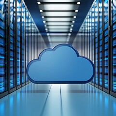 Poster - Modern Data Center Featuring Blue Cloud Symbol Representing Cloud Computing Technology