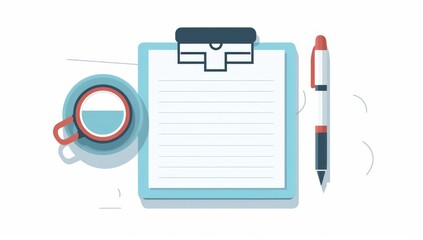 Poster - Flatlay Composition of a Clipboard, Pen, and Coffee Cup