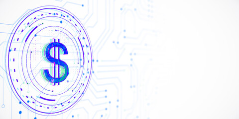 Poster - Digital dollar symbol with circuit-like design on white background. 3D Rendering