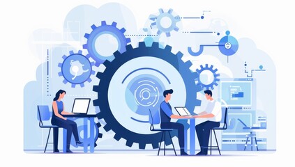 Aufkleber - Teamwork and Technology: A Collaborative Tech Illustration