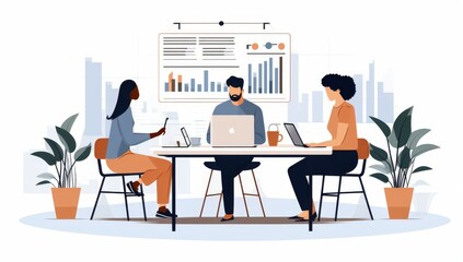 Poster - Modern Office Team Collaboration on Project Analytics and Data