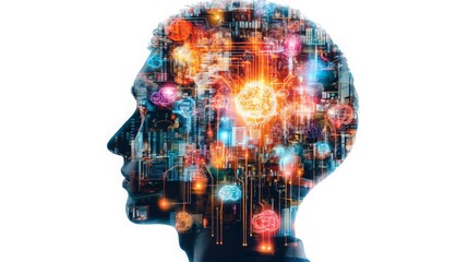 Poster - Vibrant human silhouette creatively represents artificial intelligence concepts