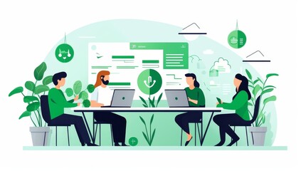 Poster - Collaborative Team Working on a Project, Modern Office Setting