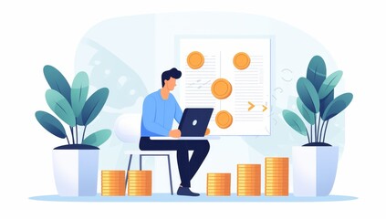 Poster - Man Working on Laptop, Financial Growth and Investment Strategy