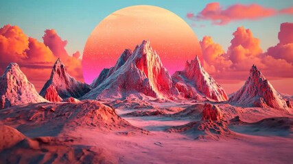 Wall Mural - Majestic mountains bathed in vibrant colors under a surreal sunset in a dreamlike landscape